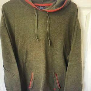 Olive Green Men's Hoodie with Red Trim